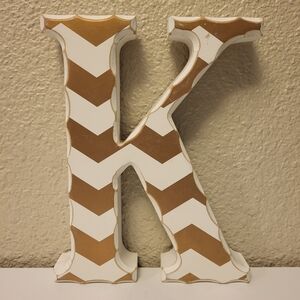 Prinz White & Gold Chevron Striped Wooden Letter 'K'
